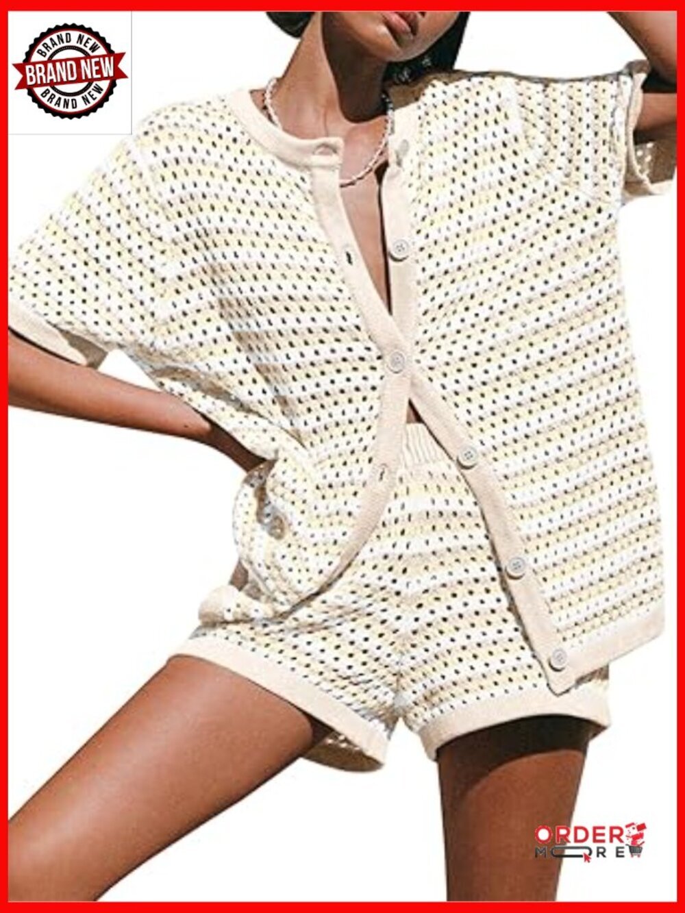 Women's Crochet Knit 2 Piece Short Set Swimsuit Cover Up Beach Vacation